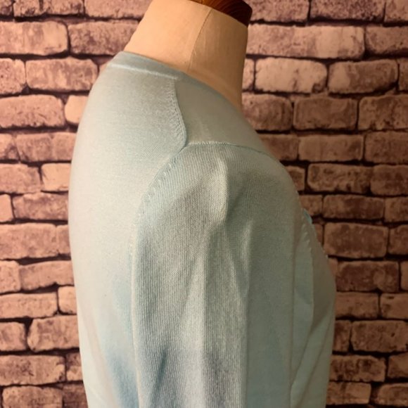 Talbots Aqua 3/4 Sleeve Cardigan W/ Front Ruffle Size Large - Picture 9 of 10